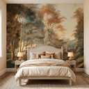 Forest Mural Wallpaper Peel and Stick Vintage Cottage Woodland Lanscape | 134"x96" Wall Murals for Bedroom Livingroom Bathroom