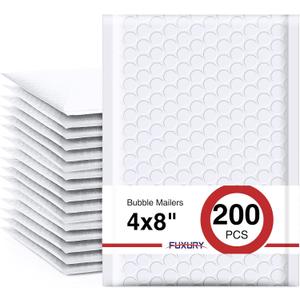 Fuxury Bubble Mailers 4x8 Inch White 200 Pack Padded Envelopes Usable Size 4x7" Thick Mailing Envelopes Bubble Opaque Padded Mailers Shipping Bags for Mailing Jewelry Makeup Small Business#000