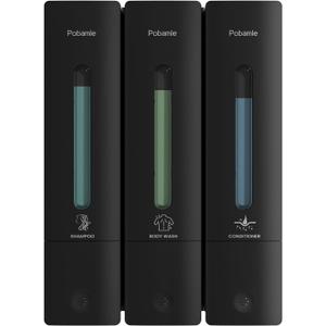 Shampoo and Conditioner Dispenser - Shower Soap Dispenser Wall Mounted No Drill - Shampoo Conditioner Body Wash Dispenser 3 Chamber - Easy Install for Bathroom Hotel Black 1200ml