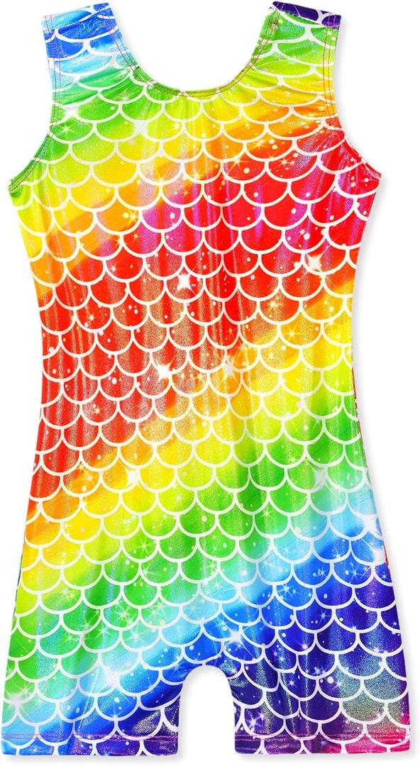 Domusgo Gymnastics Leotards for Girls Sparkly One Piece Sleeveless Tumbling Unitards (8-9 Years, Starfish Scale) 140