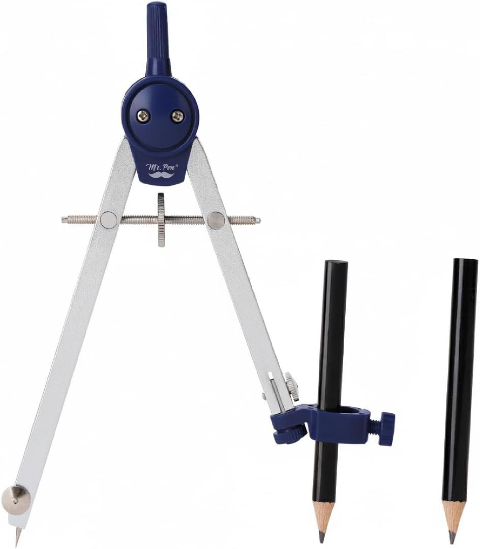 Mr. Pen- Compass for Geometry, Compass with Pencil, Compass Drawing Tool, Drawing Compass, Math Compass, Drafting Tools, Drawing Tools, Geometry Compass, Circle Drawing Tool (Silver)