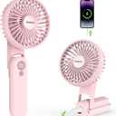 EasyAcc 3 IN 1 Hand Fan,Portable Fan for Travel,5000 Battery Handhedl Fan [Ultra Quiet Powerful]-5 Speeds/Backup Power/SOS Light/Digital Display/Lanyard- for Travel/Cruise/Summer/Concerts/Lash Pink