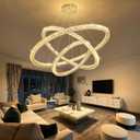 Modern Crystal Chandelier Dimmable LED Ceiling Light Fixture Luxury 3 Ring Stainless Steel Pendant Light for Living Room Dining Room Foyer Gold, 3-Ring 40"
