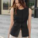 Tankaneo Womens Tweed Sleeveless Vest Button Down Blazer Vest Casual Tops | Fitted, Work, Office, Summer Casual, Crewneck, Waistcoat