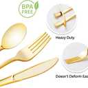 100 Pack Pre Rolled Gold Plastic Silverware Set,Wrapped Plastic Cutlery Set with Napkin Include 100 Forks,100 Spoons,100 Knives and 100 Black Napkins for Party, Wedding,Christmas