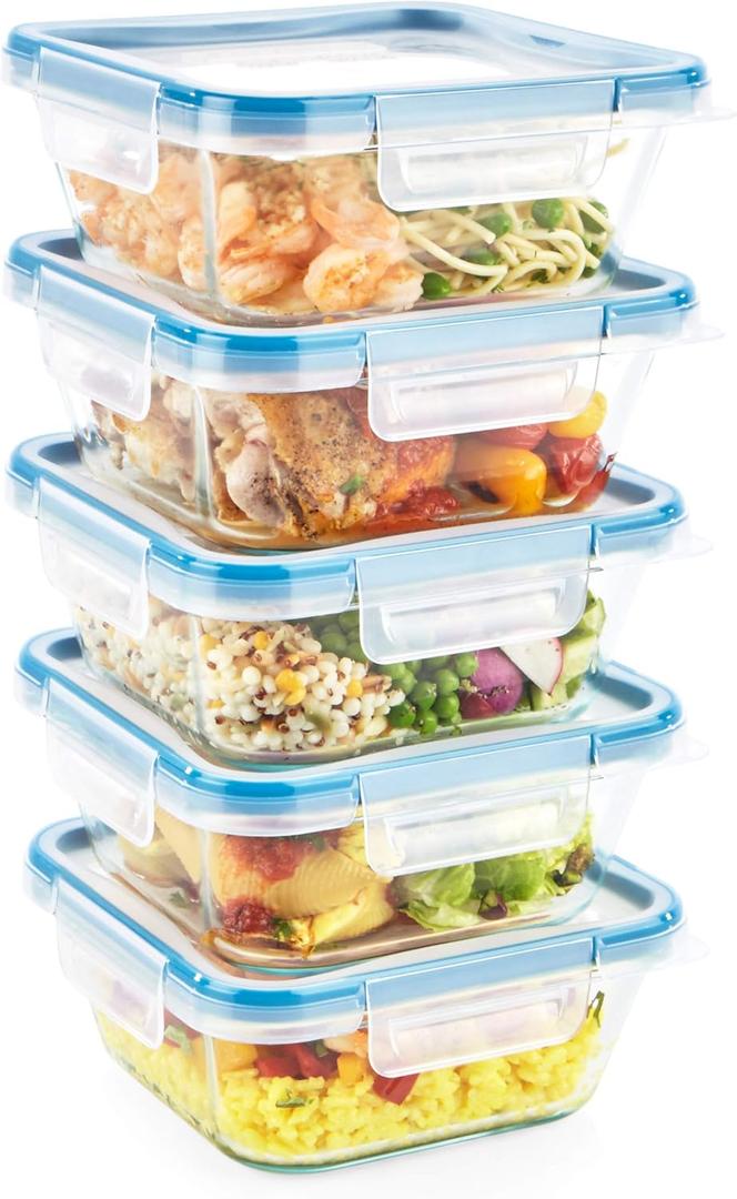 Snapware Glass Total Solutions (5-Pack, 4 Cup) Food Storage Containers Set, Airtight & Leakproof Plastic Locking BPA-Free Lids, Freezer Dishwasher Microwave Safe (10 PIECE)