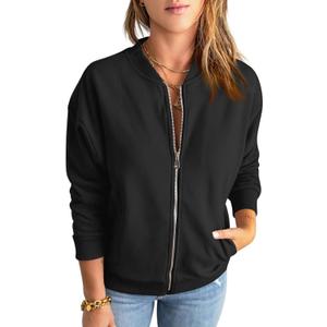 GeGekoko Womens Zip Up Sweatshirts Jackets Long Sleeve Casual Loose Outwear with Pockets (XX-Large, Black)