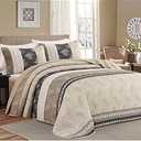 DJY Beige Quilt Set Queen Size Striped Bedspread Coverlet Set 3 Pieces Boho Branch Floral Pattern Quilted Bedding Set, Soft Lightweight Bed Cover for All Season (96''x90'')