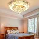 AFQEJG 19.6" Gold Modern Crystal Chandeliers for Dining Room LED Dimmable Light Fixtures Flush Mount Light Living Room Bedrooms