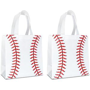 C L cooper life 12pcs Baseball Party Gift Treat Bags with Handles Baseball Theme Non-Woven Grocery Shopping Bags for Sports Birthday Party Baby Shower Supplies