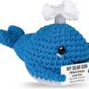 2 x Son Gifts from Mom Dad,Valentines Day Birthday Gifts for Son Adults Son in Law,Funny"I Whale Always Love You"Emotional Support Crochet Whale,Cute Back to School Graduation Room Desk Decor for Boys Men