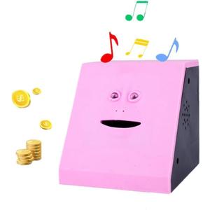 Novelty Coin Money Eating Musical Face Bank Automatic Money Saving Collection Piggy Bank for Kids Children (Pink Flat)