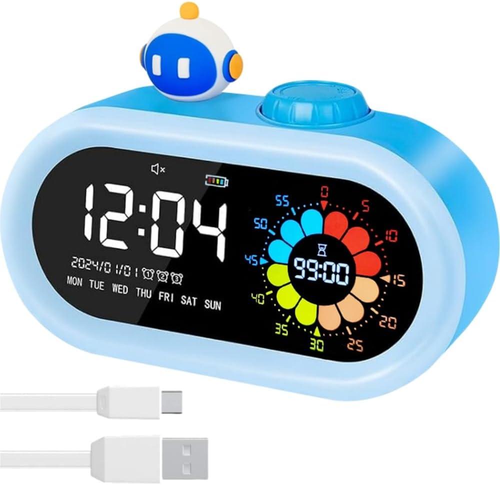 Digital Alarm Clock for Kids: Battery Operated Cordless 2000mah Rechargeable with Timer Countdown for Bedroom Desk Study Classroom (Blue) (Blue)