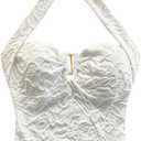 MakeMeChic Women's Halter Tops Sleeveless Backless Crop Summer Tank Tops (White, L)