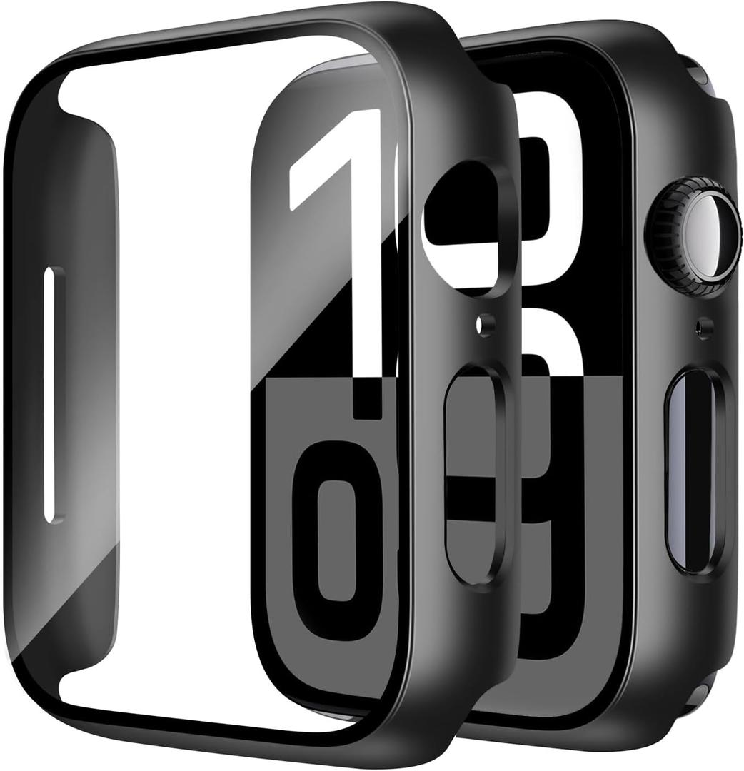 Smiling 2 Pack Case Compatible with Apple Watch Series 11 (2025)/ Series 10 42mm with Tempered Glass Screen Protector, Hard PC Case Scratch-Resistant Overall Protective Cover- Black