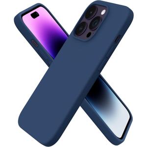 ORNARTO Compatible with iPhone 14 Pro Case 6.1, Slim Liquid Silicone 3 Layers Full Covered Soft Gel Rubber Phone Case Protective Cover with Microfiber Lining 6.1 inch-Storm Blue