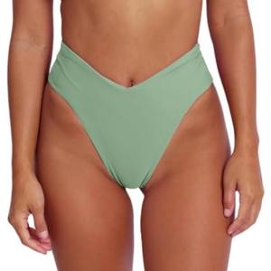 Geluboao Women's Bikini Bottom Sexy V Cut High Cut Swimsuit High Waisted Bathing Suit Bottoms, (Sage Green, Large)