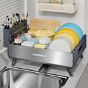 Dish Racks,Extendable Countertop Dish Drying Rack, Dish Drainer & Drainboard Set with Utensil Holder and Cup Holder, Gray