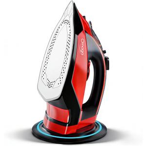 Omaiga 1500W Cordless Iron for Clothes, Wireless Steam Iron with Rapid Heating & Auto Shut Off, for Effective Wrinkle Removal (Red)