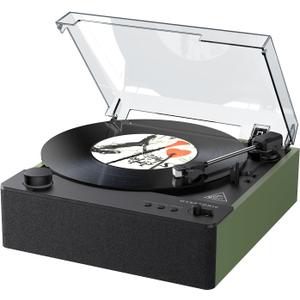 Fully Automatic Record Player Bluetooth, Belt Drive Vinyl Turntable, Magnetic AT-3600L Cartridge, Bluetooth in & Out, Hi-Fi Stereo Speakers, RCA Out, Anti-Resonance - YY1632 Green