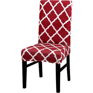 Chair Covers for Dining Chairs Set of 4, Stretchy Soft Parson Chair Covers Removable Washable Kitchen Dining Room Chair Slipcovers with Elastic for Universal Fit (Quatrefoil Red)