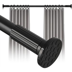 Tension Curtain Rod No Drilling 51168In (14Ft), Outdoor Curtain Rods for Patio Windows, Extra Long Adjustable Curtain Rod,Shower Curtain Rod for Bathroom,Heavy Duty Tension Rod Renter Friendly, Black