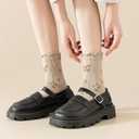 Womens Ruffle Crew Socks Vintage Patterned Ankle Casual Fashion Dress Sock Cute Lettuce Floral Socks 5/6 Pack (9-11, 6pairs(black,green,brown,oatmeal,grey,cream White))