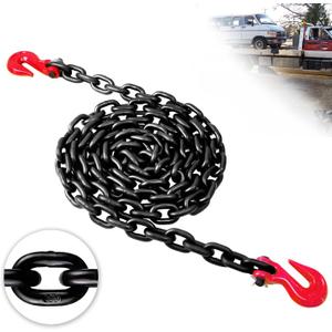 G80 Transport Binder Chain 3/8 Inch x 20 Foot | 7,100 lbs Safe Working Load | Heavy Duty Tow Chain with Clevis Grab Hooks | Ideal for Towing, Tie-Down, and Lifting Applications