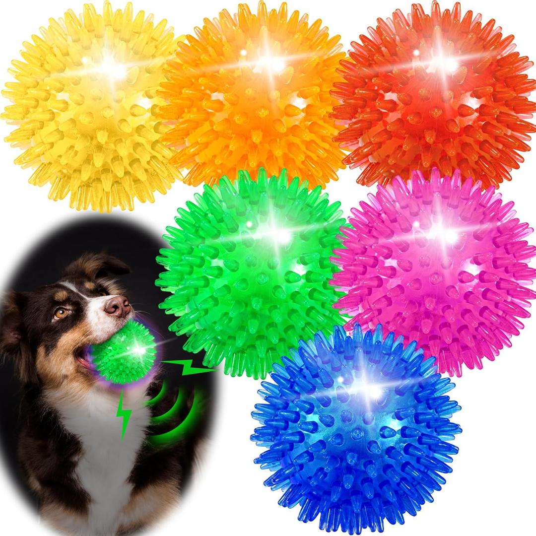 6 Pack 2.5" Light Up Squeaky Dog Balls, Spiky Dog Toy Balls for Puppy Small,Medium Dogs