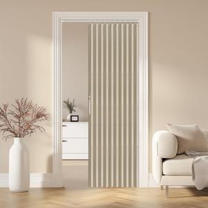 AJAZZ 100% Blackout Magnetic Door Curtain Accordion Doors Interior Folding Closet Door Curtain Invisible Applicable Bedroom Room Living Room Doorway Cream Yellow 42" W x 78" L 1 Panel