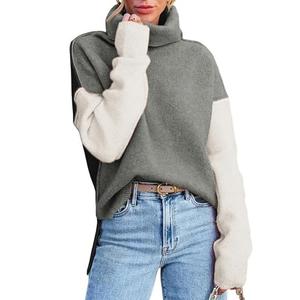 Dokotoo Sweaters for Women 2024 Winter Turtleneck Side Split Oversized Pullover Tops Batwing Long Sleeve Color Block Knitted Medium Grey Sweater Pullover Tops 2X-Large