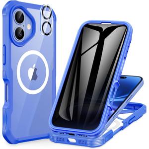 CENHUFO Magnetic Privacy for iPhone 16 Plus Case [Compatible with Magsafe] Full Body Phone Case Built-in 9H Tempered Glass Privacy Screen Protector and Camera Lens Cover, Shockproof Bumper -Light blue