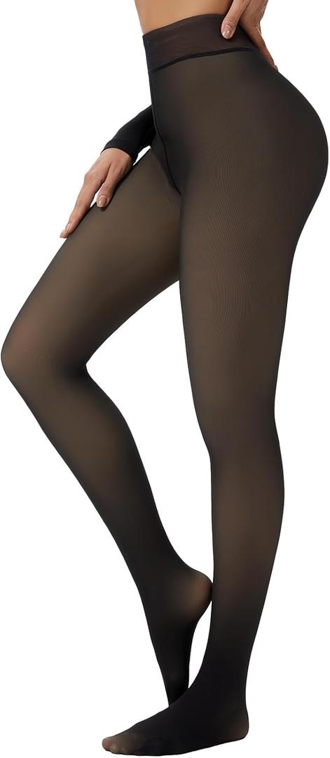 Tyusatu Fleece Lined Tights Leggings Women Black,Fleece Lined Tights Thermal Warm or Winter Skintone Sheer (Medium, Caramel Cloud)