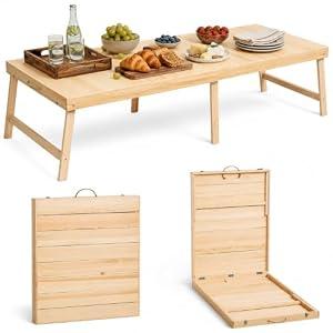 Boho Wooden Folding Picnic Table 80"x30"Low Portable Outdoor Camping Table