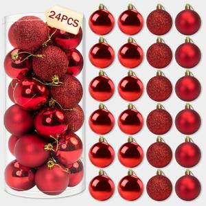 Napzy 24 Count Shatterproof Christmas Ball Ornaments Set, 2.36 Inch Red Christmas Tree Decorations for Xmas Holiday Party Decor, Wreath and Garland Hanging Balls