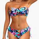 Women's Strapless Bandeau Bikini Set - Twist Front Two Piece Swimsuit Top with Side Tie Bathing Suit Bottom L