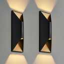 TPSHPTS Outdoor Wall Light Fixtures 2 Pack, 15" Up and Down Waterproof Porch Wall Sconce, Replaceable Bulb, 3000K LED, Modern Black Outside Lights for House, Front Door, Garage