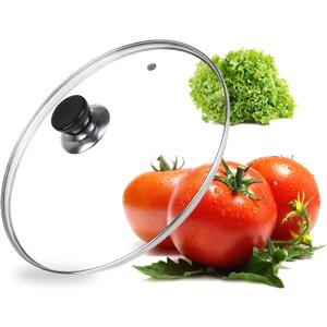 10.5 Inch Glass Lid, Pan Cover, Tempered Glass Pot Lid with Stainless Steel Rim, Shatterproof and Heat Resistant, Clear Universal Cover for Frying Pans, Skillets (10.5 inch)