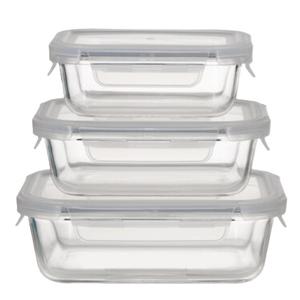 Ikoo Glass Rectangle Borosilicate Glass Food Container Set with Lid 3 PCS