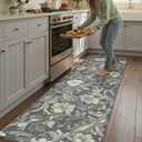 Color&Geometry Floral Kitchen Mat 24"x87", Anti Fatigue Kitchen Mats for Floor, Kitchen Rugs Non Slip, Waterproof & Oil Proof Padded Runner for Standing Desk Office, Sink - Grey
