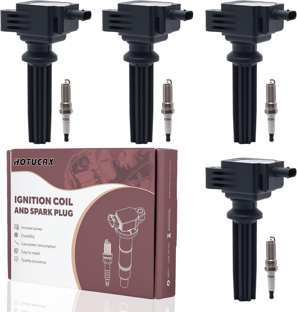 Ignition Coils UF670 & Iridium Spark Plug Set Compatible with Ford Focus Edge Escape Explorer Taurus EcoSport/Jaguar F-Pace XE XF/Lincoln MKC MKT MKZ, Replace Part DG546 5C1873, 4 Pack