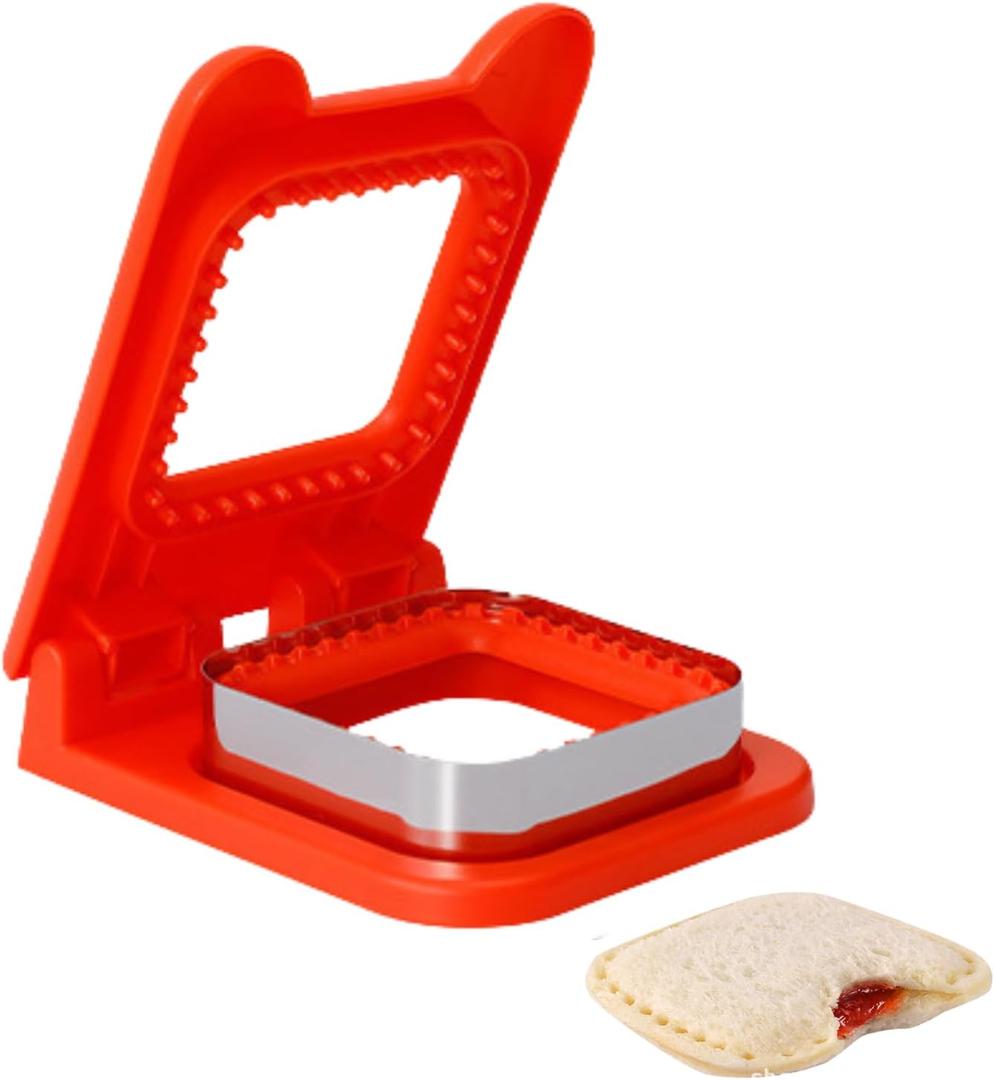 Sandwich Cutter and Sealer, Square Pocket Sandwiches Cutter No-Crust Sandwich Maker For Kids Love Lunch (Red)