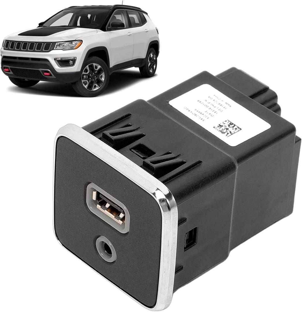 USB AUX Charging Port Socket Compatible with Cherokee Compass 2017-2021 Replace 53224228 5XG28DX9AD 53223309 60927870 5XG28DX8AA 5XG28DX9AA 5XG28DX9AB 5XG28DX9AC