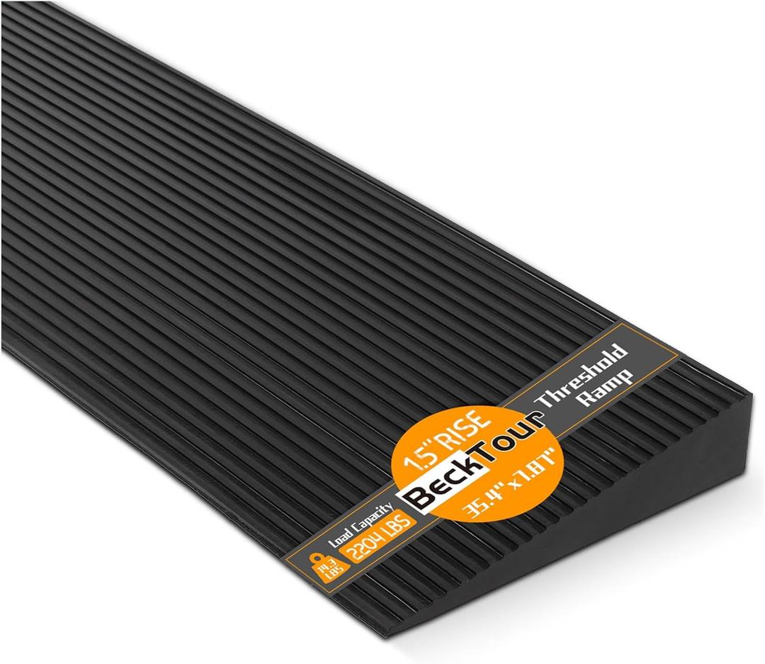 1.5'' Rise Threshold Ramp for Doorways, 2204 LBS Capacity Rubber Threshold Ramp, Non-Slip Driveway Curb Ramps Handicap Ramp for Wheelchair Scooter Stroller, Cuttable & Adjustable Size