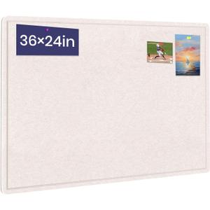 Bulletin Board, 36 X 24 inches Cork Board with 20 Pushpin, Felt Cork Board Notice Pin Board, Self-Adhesive Vision Board Mood Board Foldable Photo Board for Wall - Oatmeal