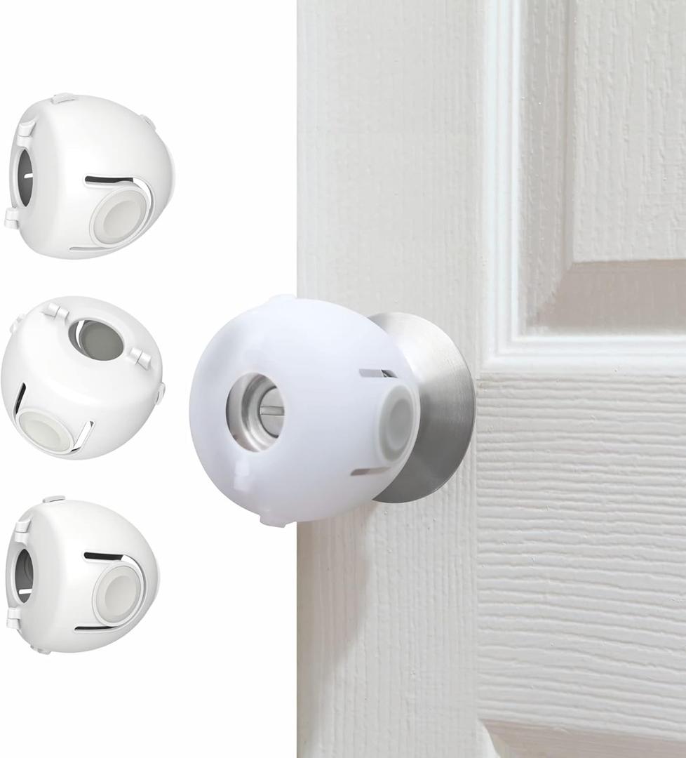 Child Proof Door Knob Covers, Toddler Door Locks, Baby Proof Safety Locks for Doors, 3 Pack/White