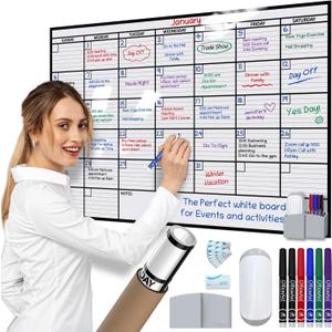 Large Dry Erase Calendar for Wall, 24x36, Large Wall Calendar Dry Erase, Big White Board for Office, Home & School, Giant Erasable Whiteboard, Jumbo Monthly Undated Reusable White Board Planner