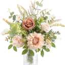 Serra Flora Faux Flowers with Vase,Artificial Silk Roses in Vase,Table Centerpieces for Dining Room, Silk Flower Arrangements for Home, Living Room Bathroom Plant Decor, Centerpiece Table Decorations (Nude Color)