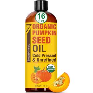 Seven Minerals NEW Pumpkin Seed Oil for Hair Growth, Face, & Body - Big 16oz Bottle - USDA Organic, Cold-Pressed & Hexane Free - Lightweight, Non-Greasy, & Deeply Moisturizing for Scalp, Skin