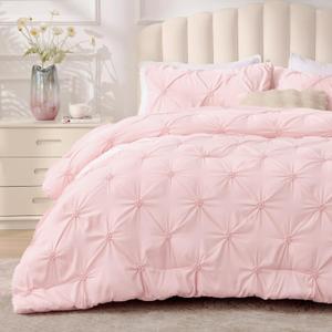 BEDELITE Baby Pink Twin Comforter Set - 2 Peices Boho Pintuck Bedding Comforter Sets, Lightweight Soft & Warm Twin Bedding Sets with 1 Pillowcase for All Season (Twin(68"x 88"))
